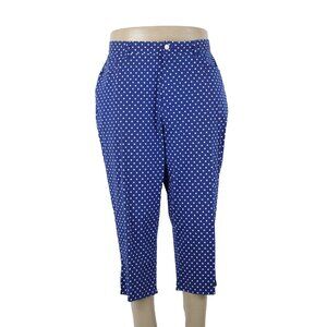 Lauren Jeans Sz 18W x 21.5 Royal Blue White Polka Dot Pocketed Cotton Capri Pant